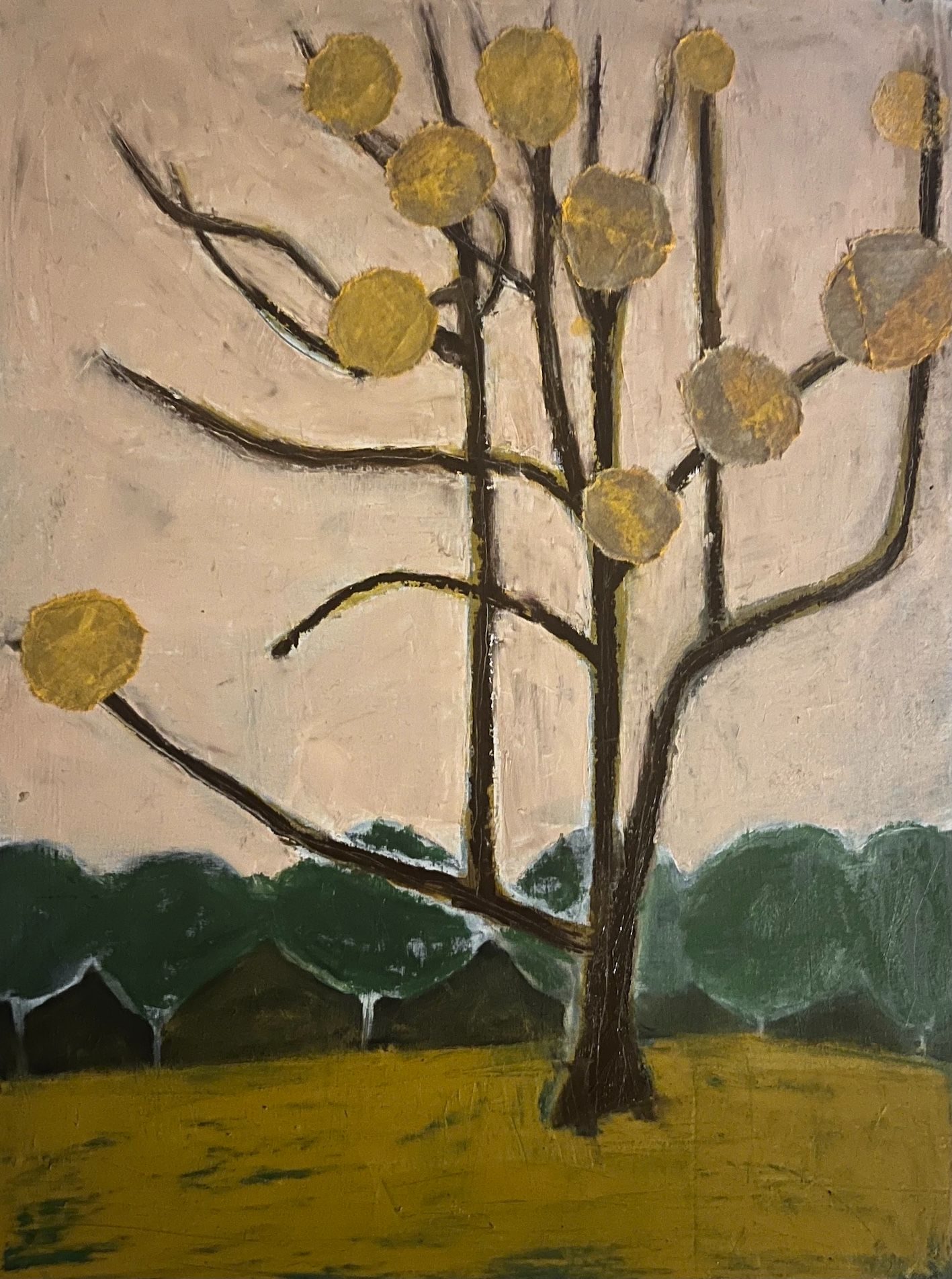 Oil, oil stick and collage on wooden cradled panel