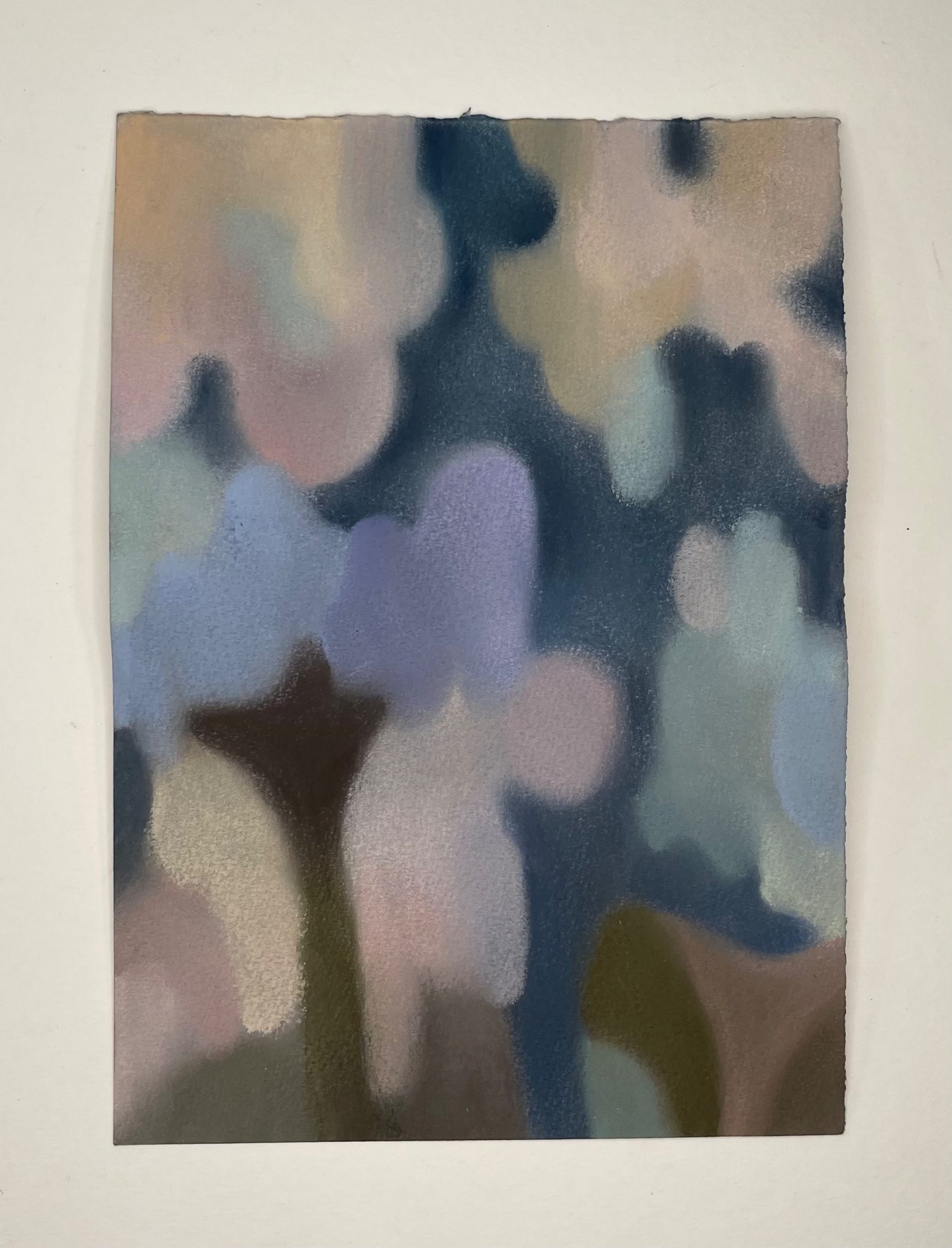 soft pastel on paper, moody dark background, fuzzy pastel colours hinting light and growth