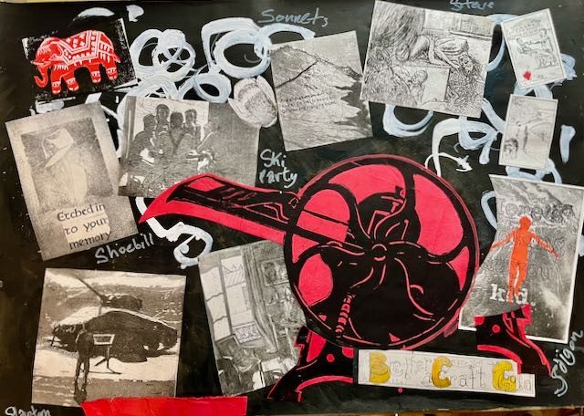 Etchings collaged over a printing press ..