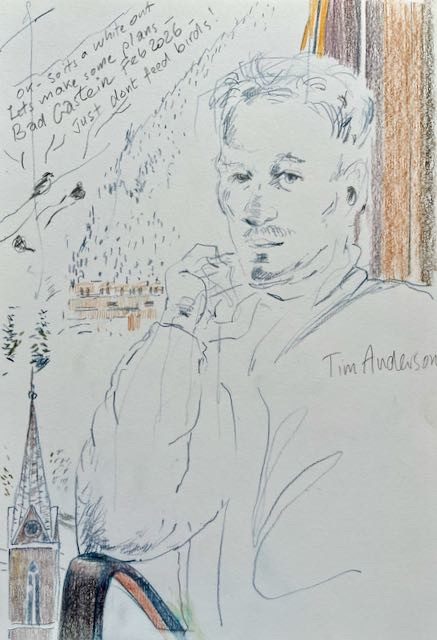 My son Tim and a snowy backdrop (Bad Gastein)