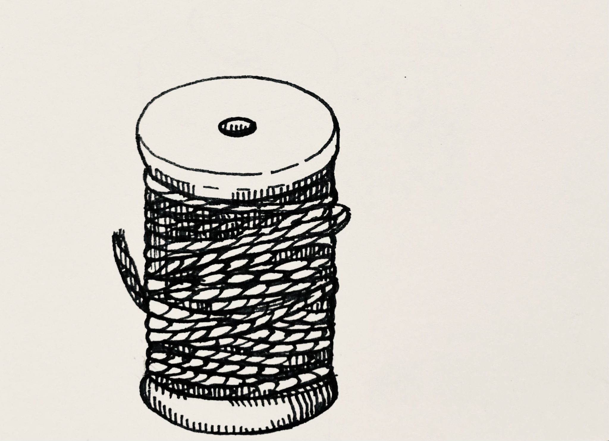 Fineliner drawing of a spool of twine