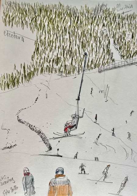 drawing of skiers