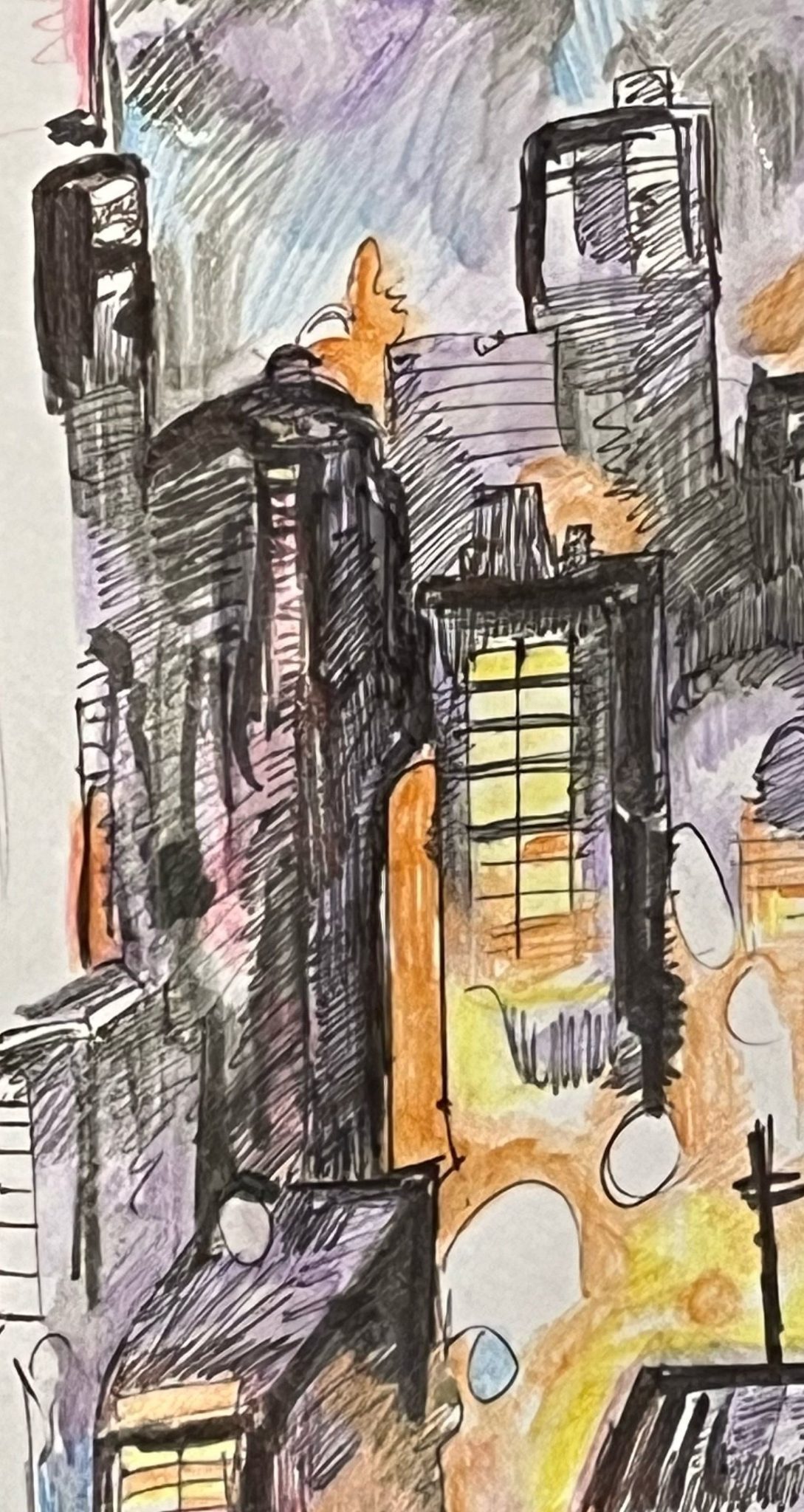 ink and watercolor night time pic