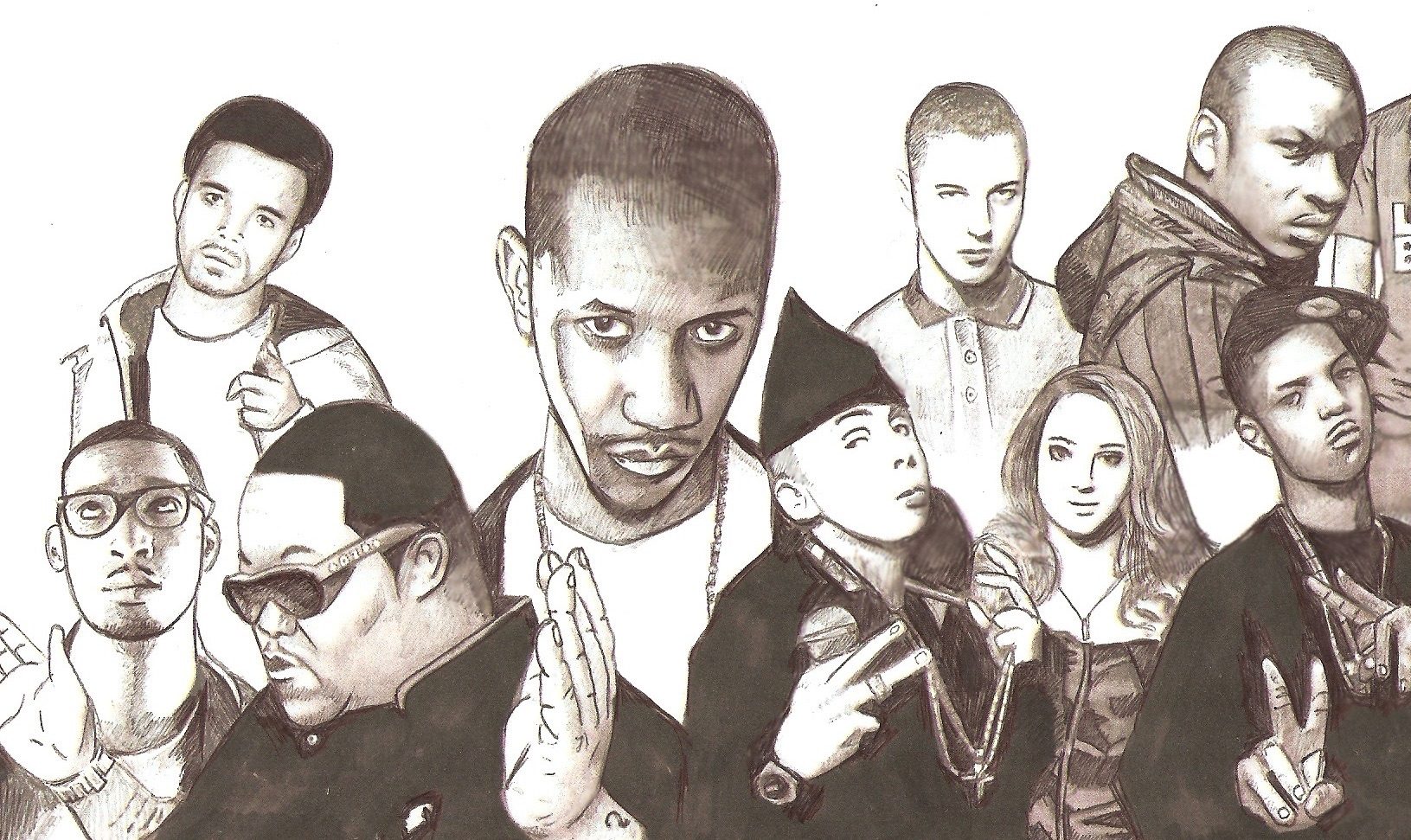 Ink and pencil sketches of urban musicans