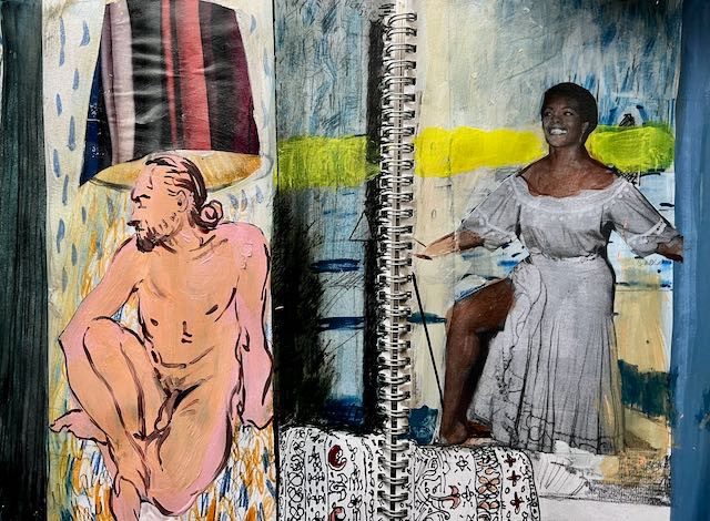 Steve a life model and Maya Angelou in a ski interior.