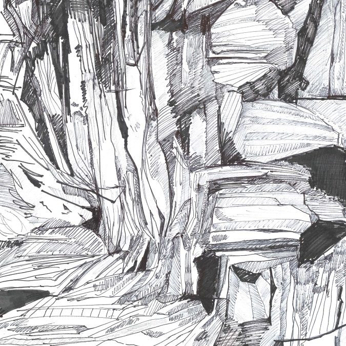 Ink drawing of rocks