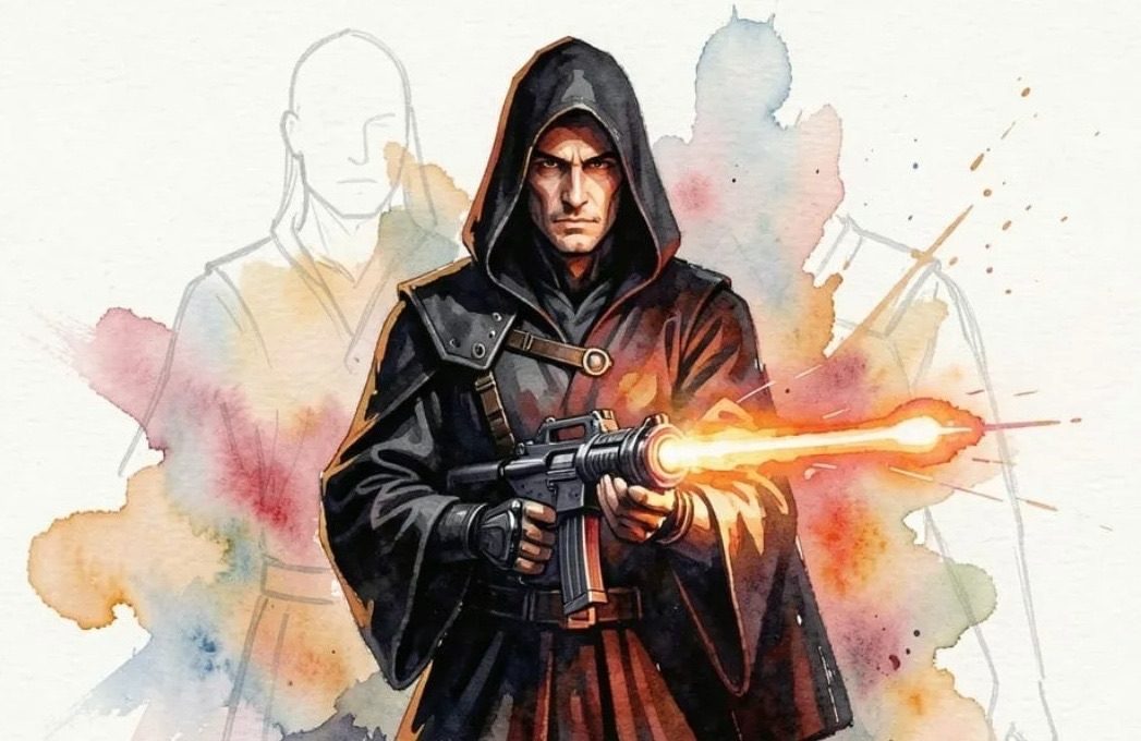 Guy shooting laser gun