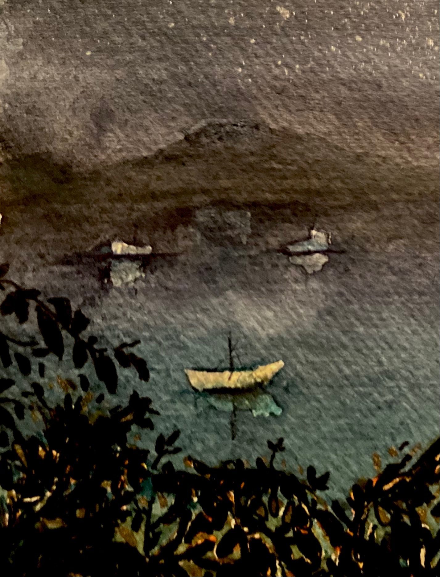 Watercolour depicting smiling boats