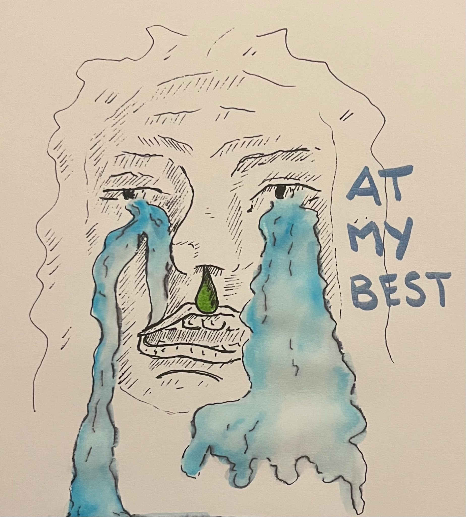 One sketch of a face crying hard