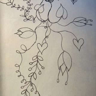 Development of a climbing plant in different directions. Blue pen sketch