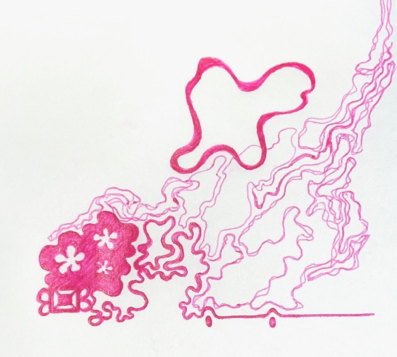 Pink byro squiggle-like drawing.