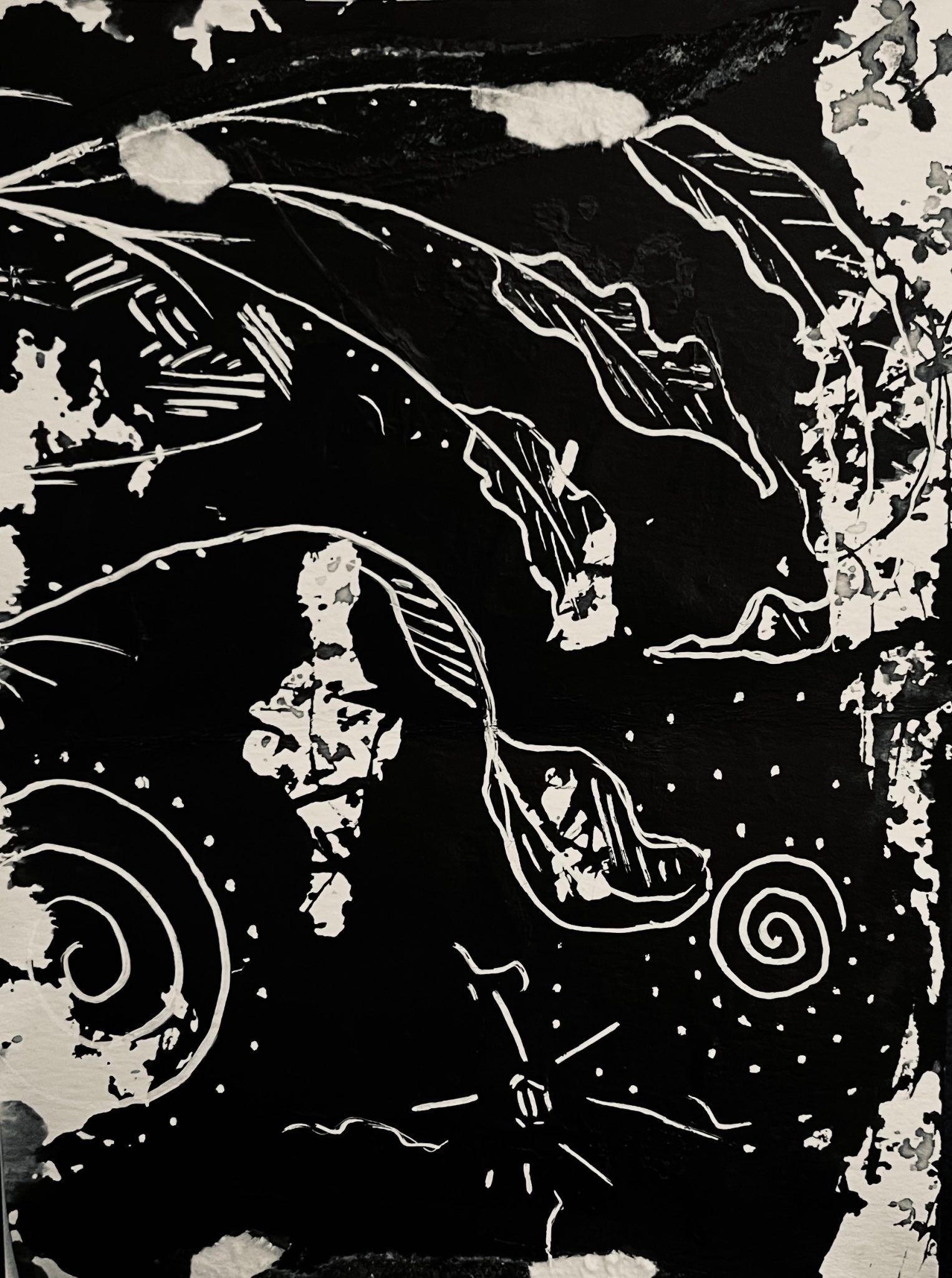 Ink on paper, the rain in person helped create marks, slight pen detail on top