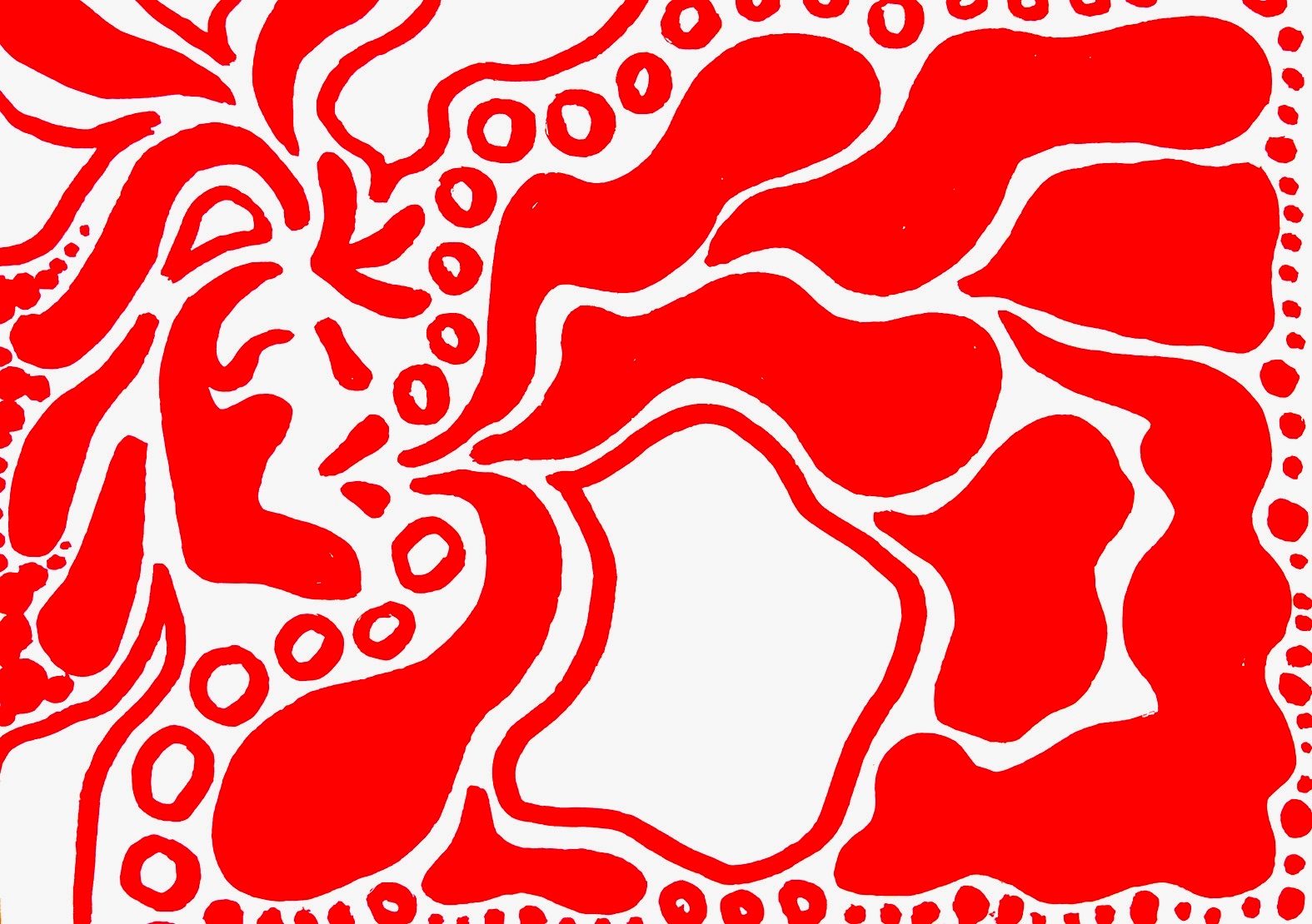 Red acrylic paint pen on paper, showing figure with open mouth loosely impressed and several sections of smoke like movement coming from the mouth place.