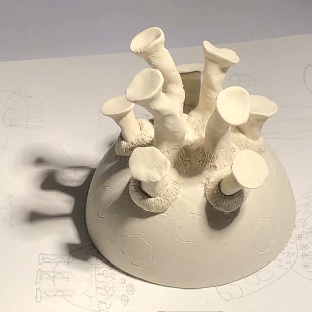 On a half-sphere base, growths grow: they are thick stems widened and flattened at the top in the shape of a Corollaire .all in porcelain