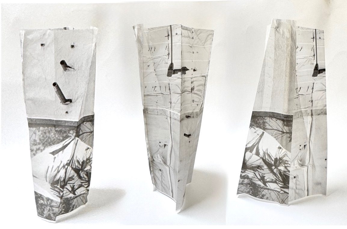 Re worked day 14 &15  -a tracing paper scarf into 3D mock up of vessels
