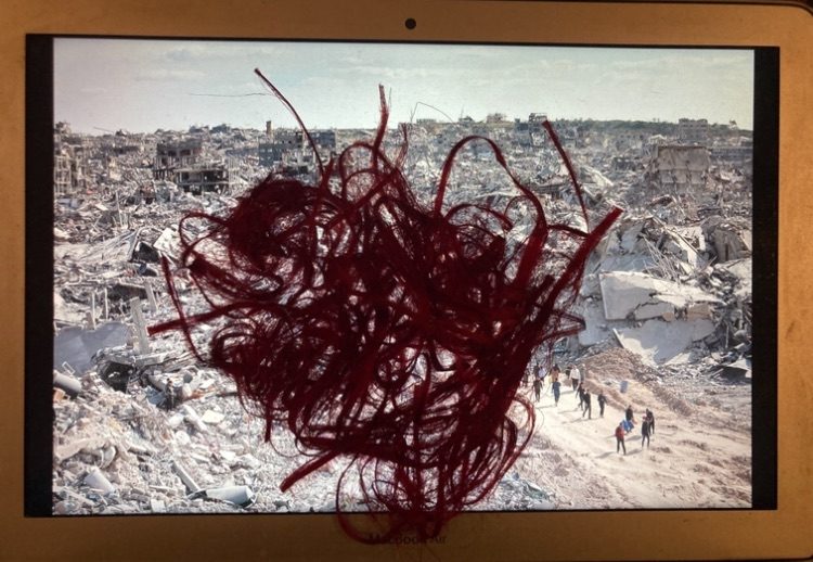 Tangle of silk threads / photographic image in laotop