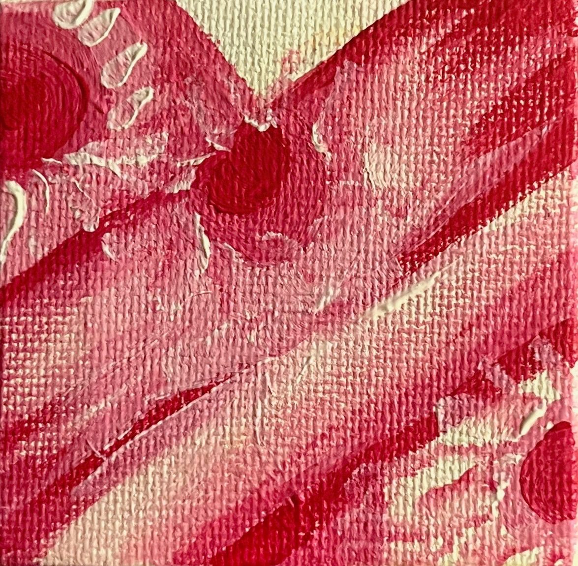 Pale yellow and red in an abstract mini painting