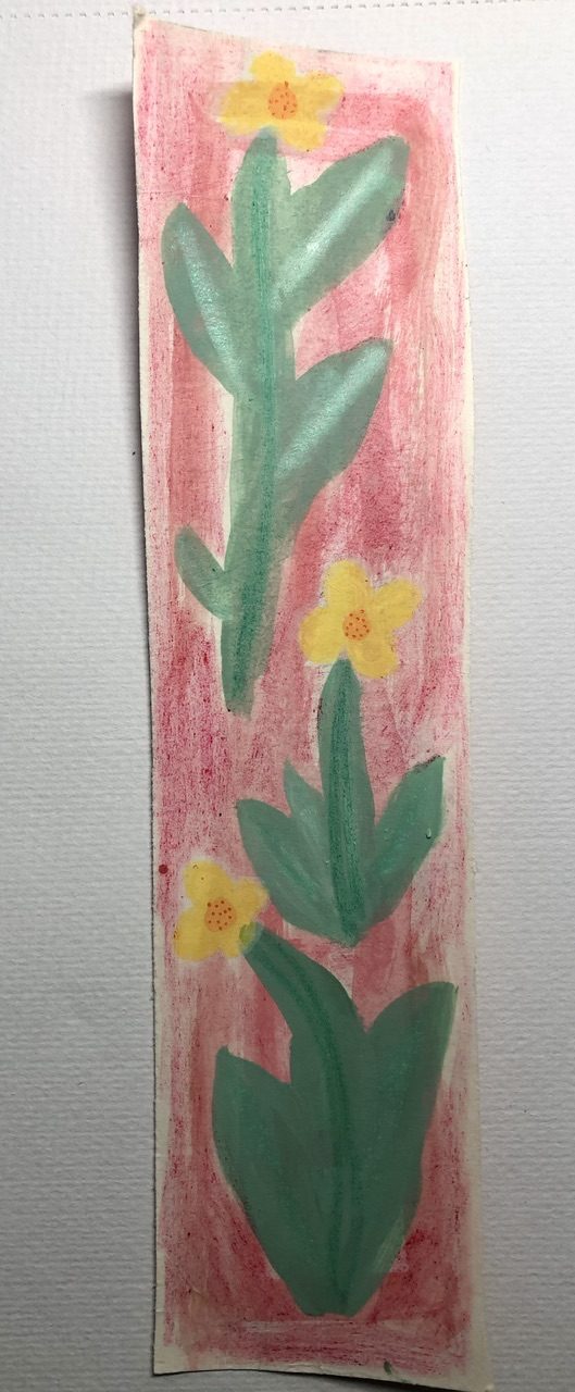 Three yellow flowers on narrow portrait card