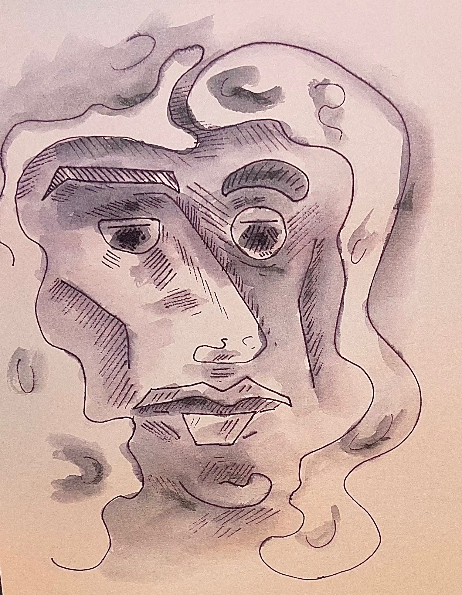 Sketch of a face with no realistic features, just rough shapes