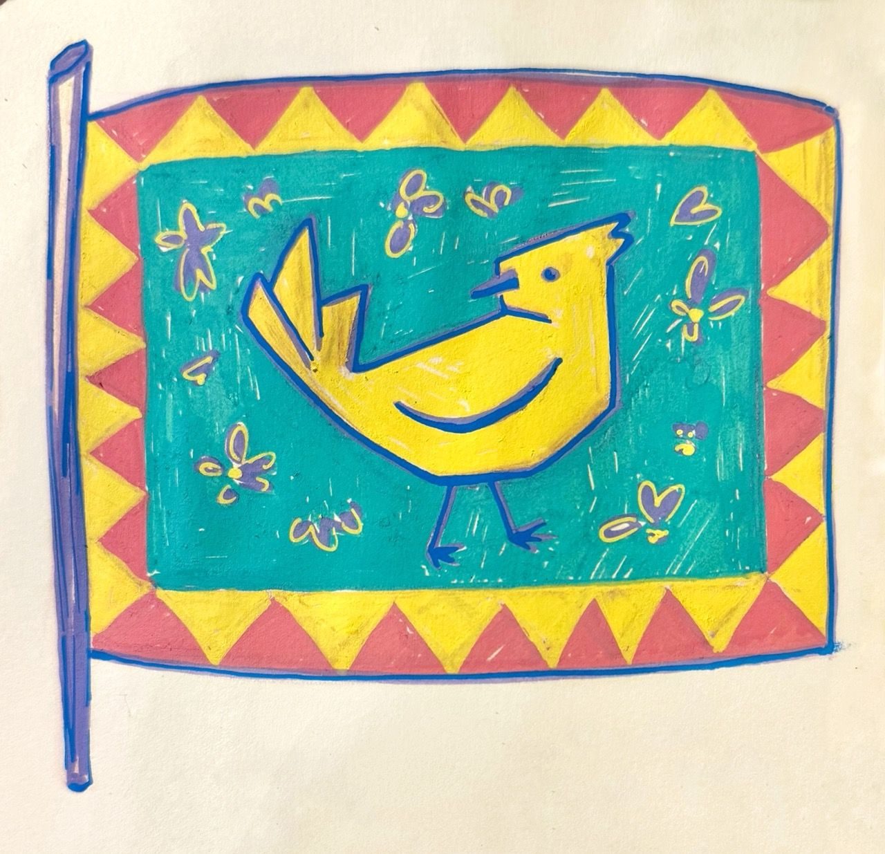 bird flag / acrylic markers