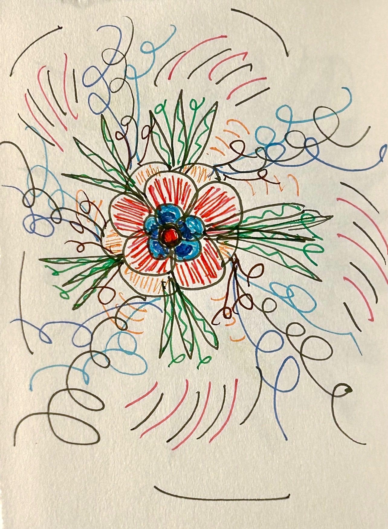 Multicolour ink drawing of a flower
