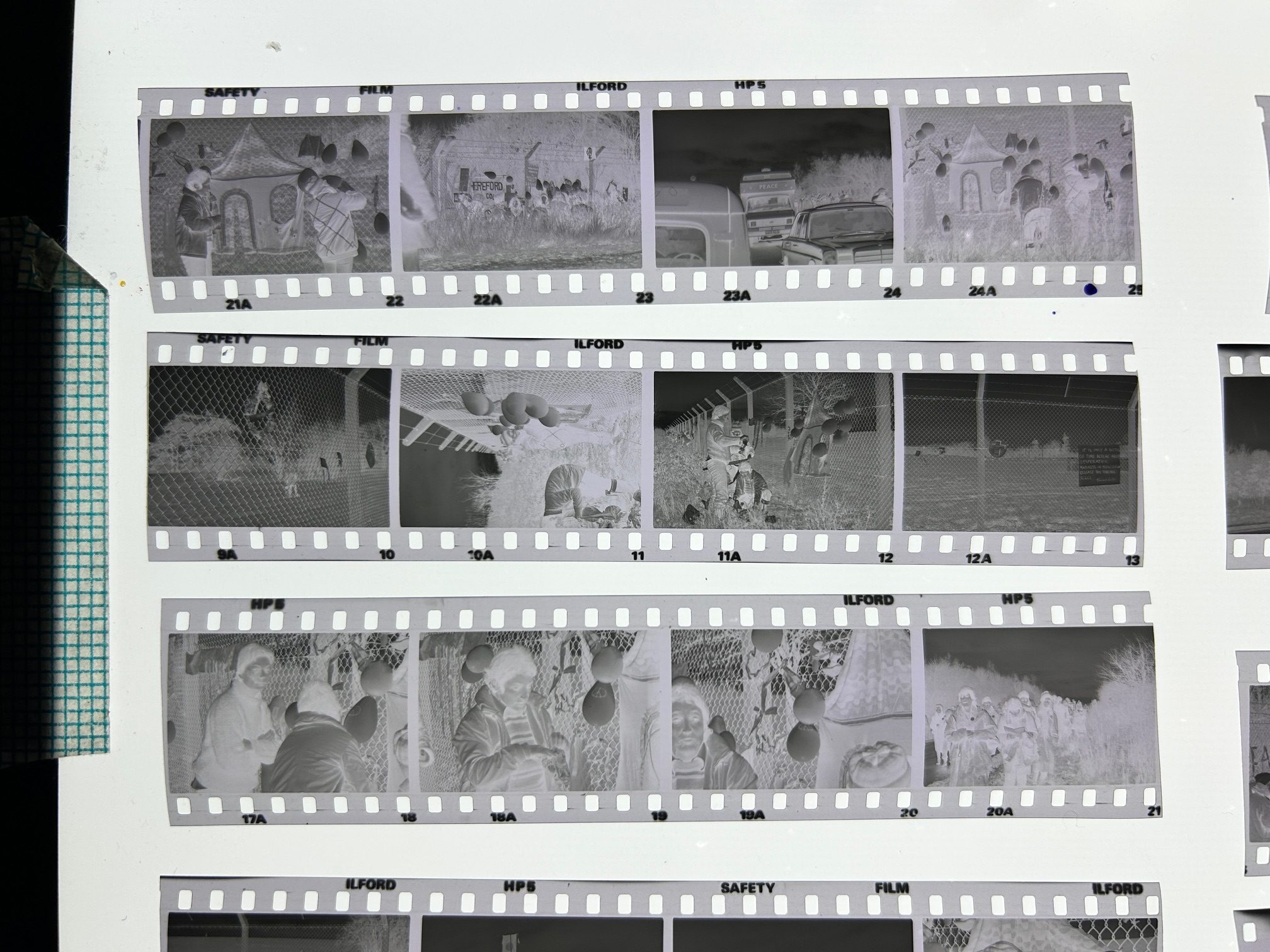 Light box showing black & white negatives