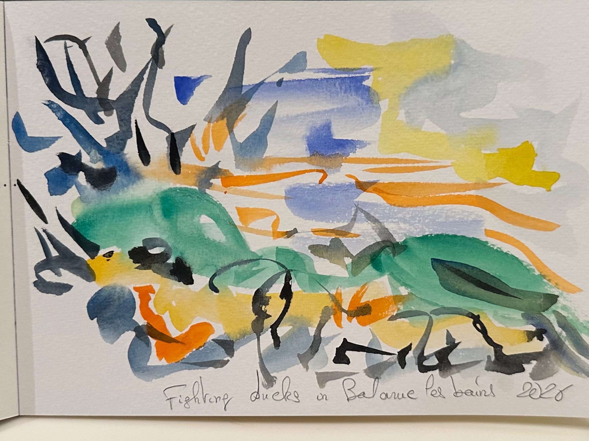 Watercolour and ink with dynamic colours and brush marks