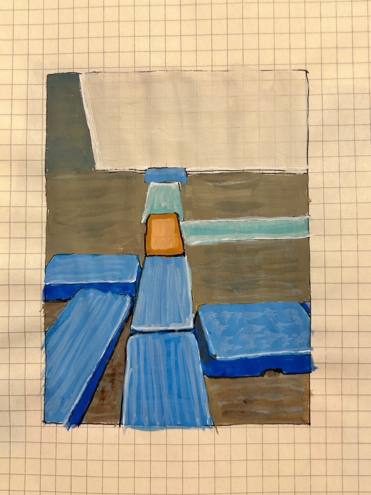 Small painting of gym mats arranged for play