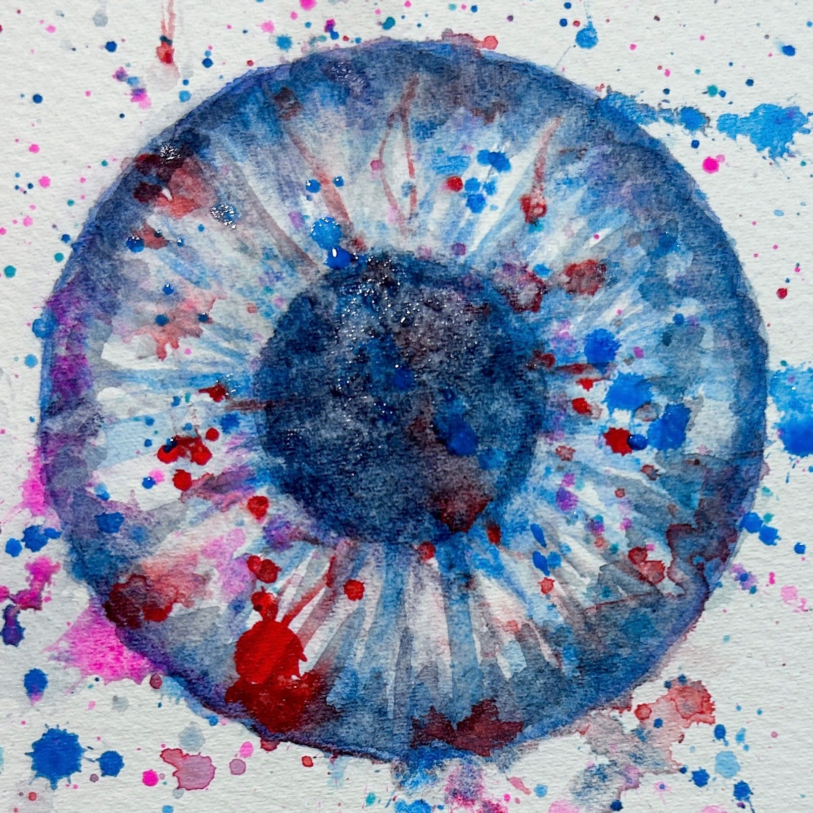 A watercolour painting of an eye based on a film still from ‘I Origins’