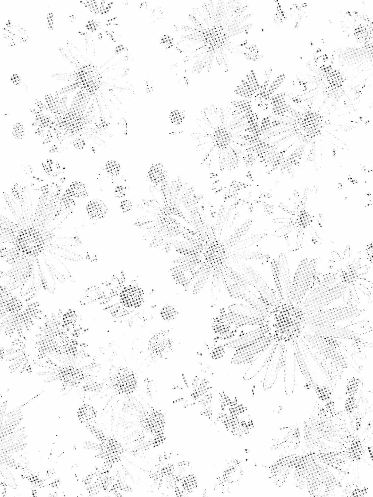 Daisy image in halftone dots on white background.