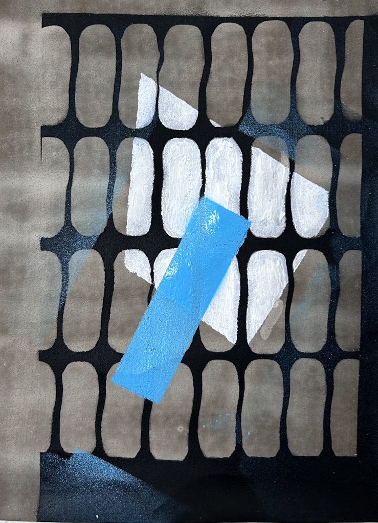 Cement, acrylic and spray paint on paper