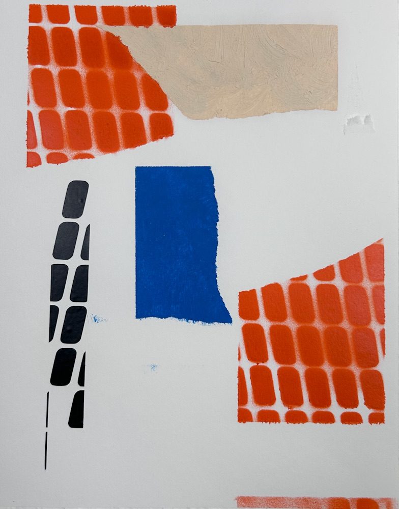 Oil paint, spray paint and vinyl on paper