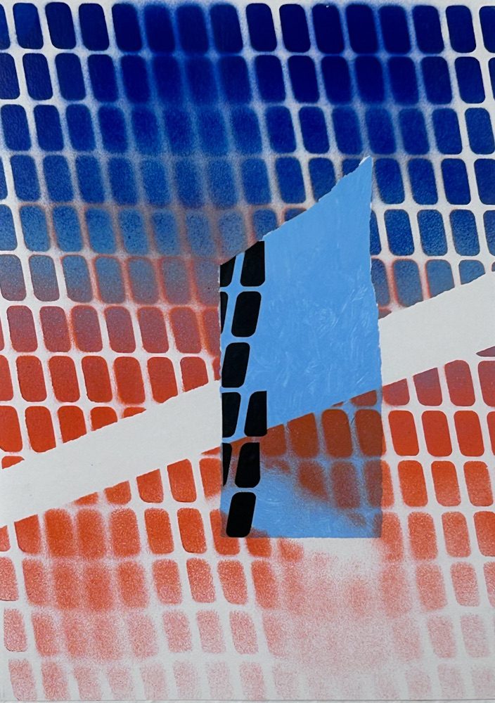 Spray paint, oil paint and vinyl on paper