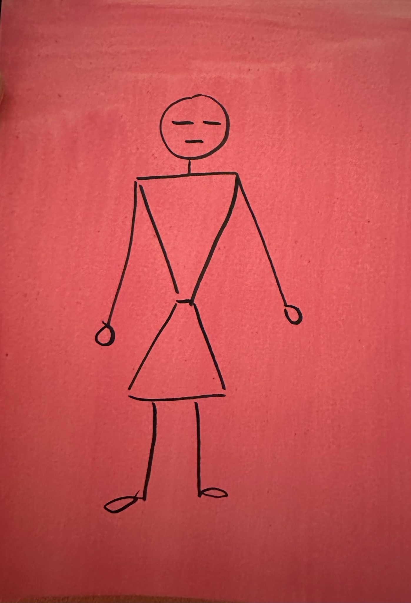 A drawing of a stick woman on a pink background