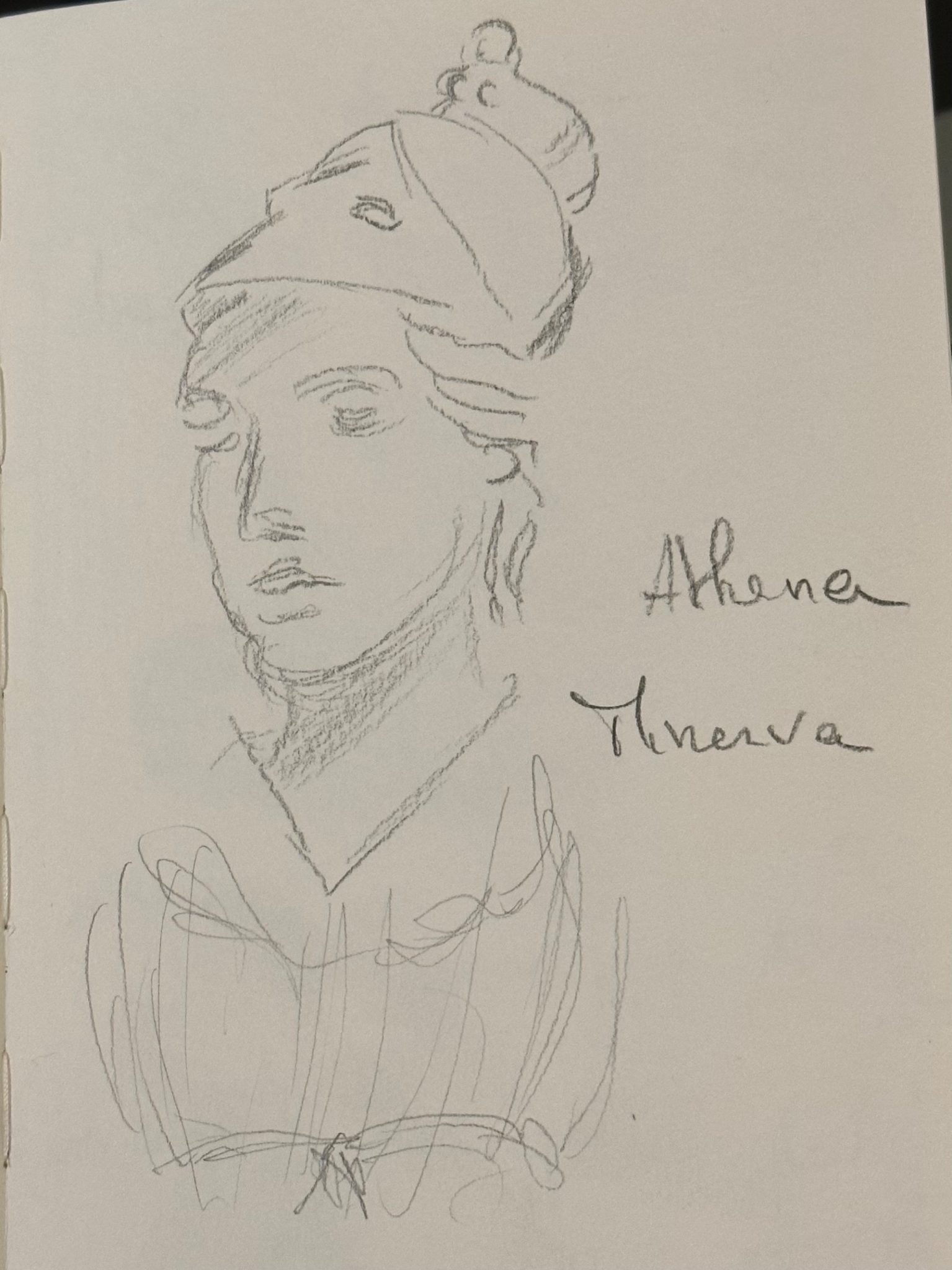 Head of the goddess Minerva/Athena in pencil