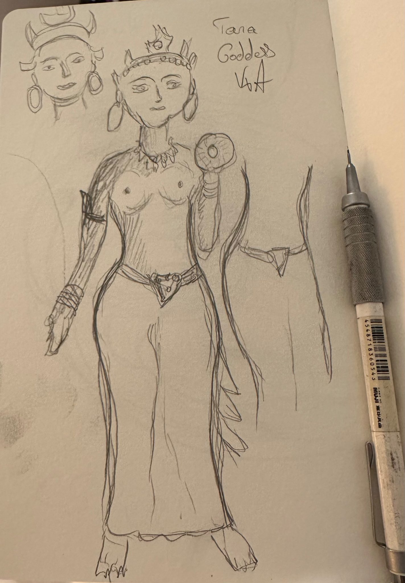 À Pencil sketch of a Tibetan goddess