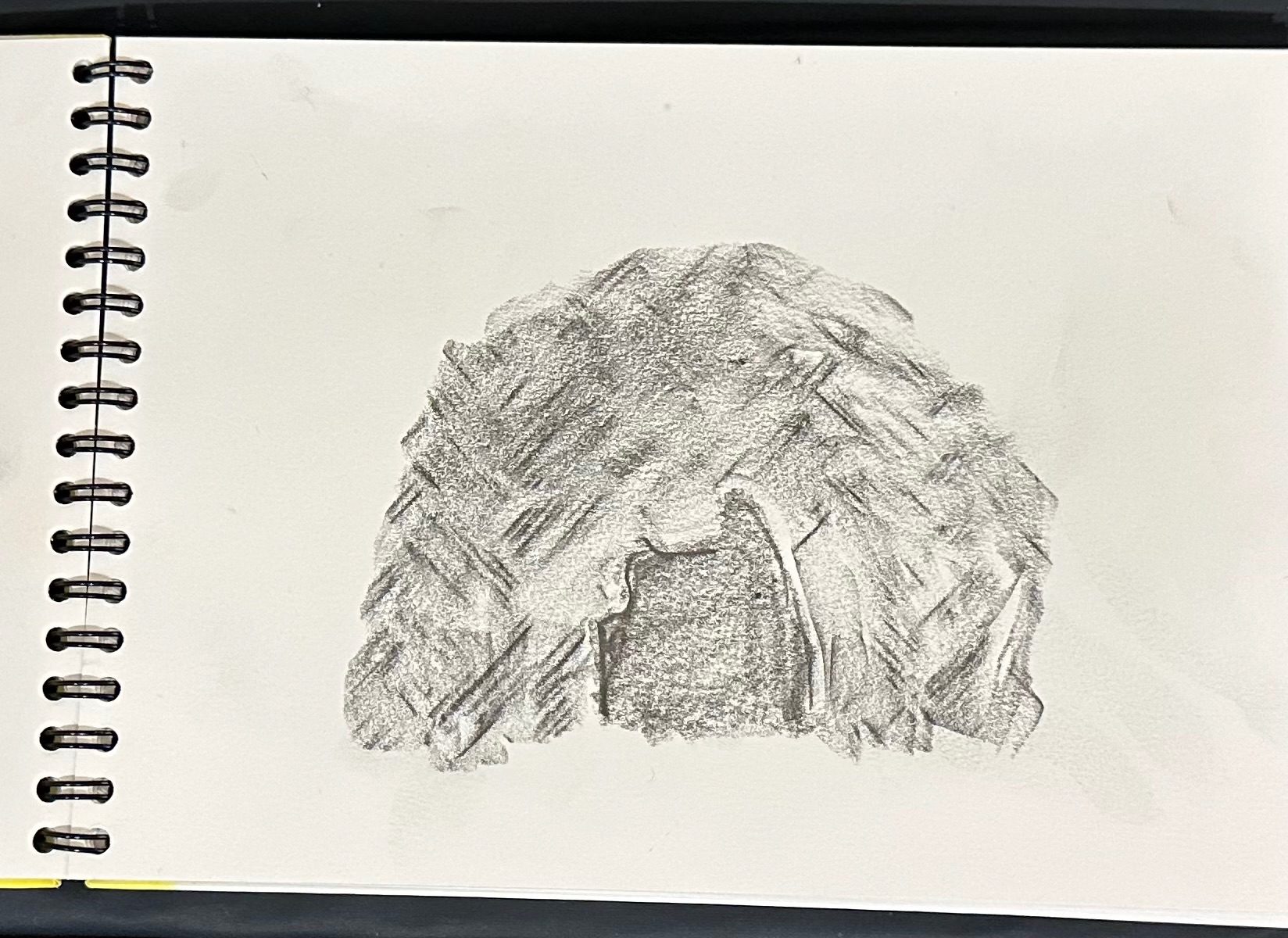 Pencil sketch of a wooden hut on a white background