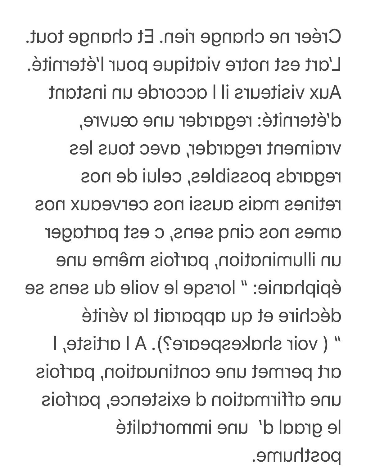 A reversed text in French, not legible unless you reverse it