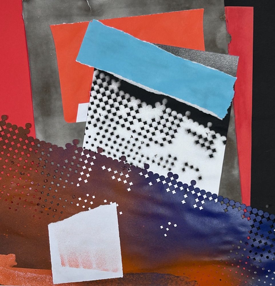 Collage with cement and spray paint