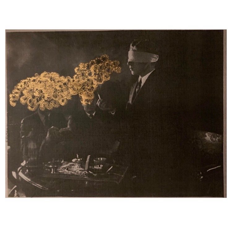 Altered photograph. Photocopy with gold paint.