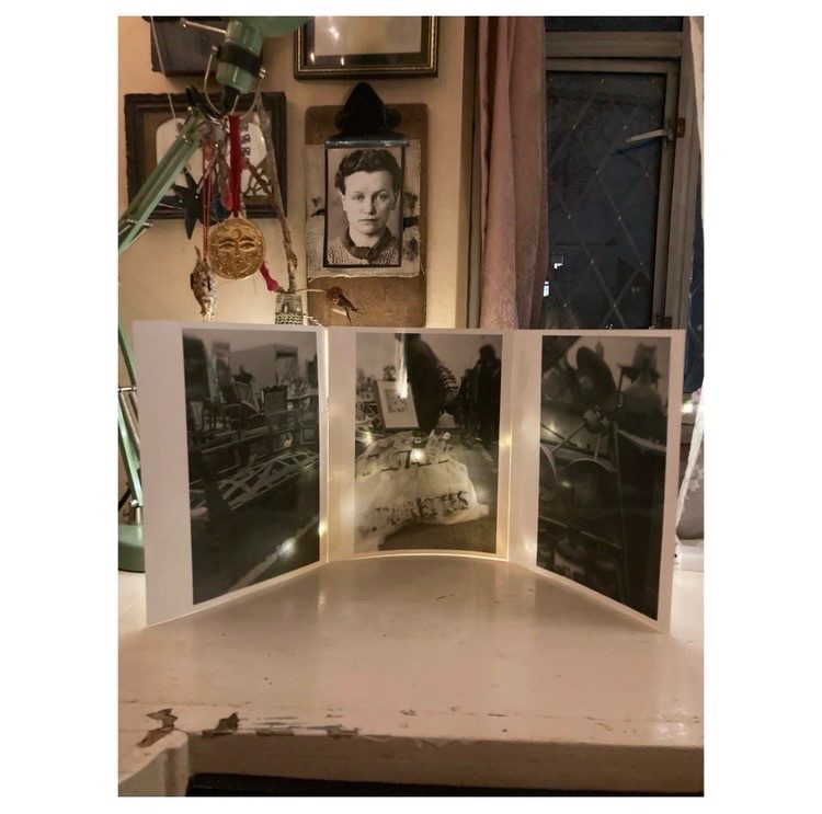 3 b/w photographs displayed as a triptych