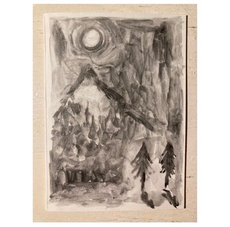 German landscape painting. Graphite watercolour on paper.