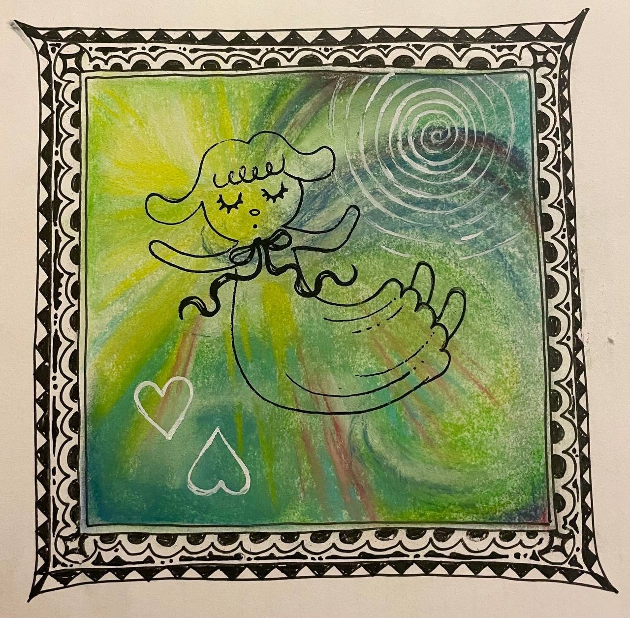 Chalk pastel and ink illustration