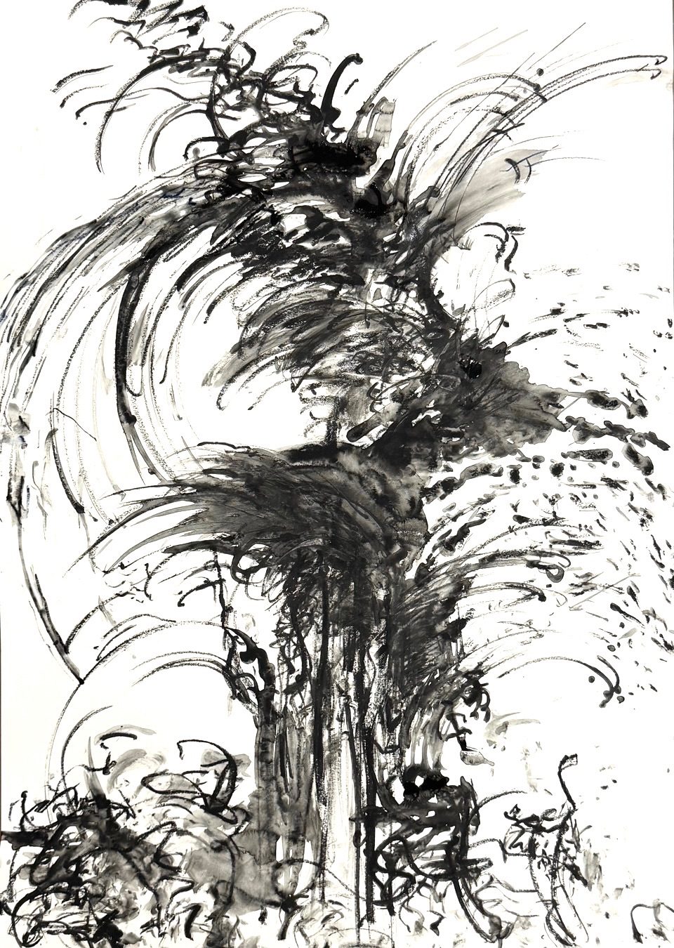 Energetic Black Watercolour pencils line drawing on paper 60x42cm