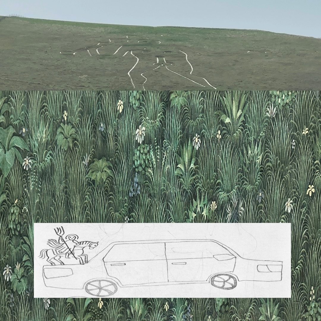 A collage about mapping between daily rituals and ancient landscapes.