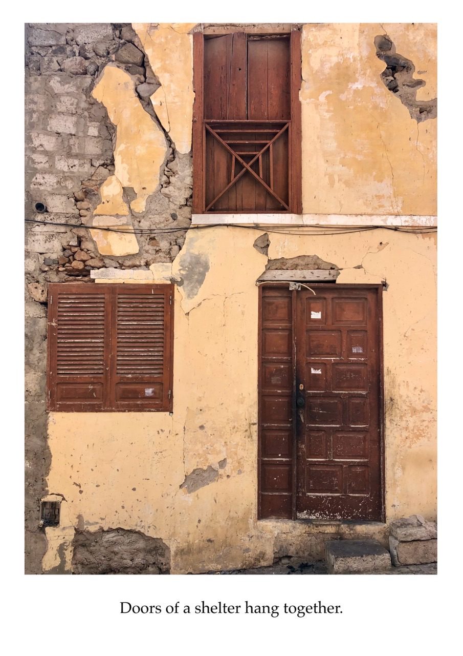 Doors of a shelter hang together.