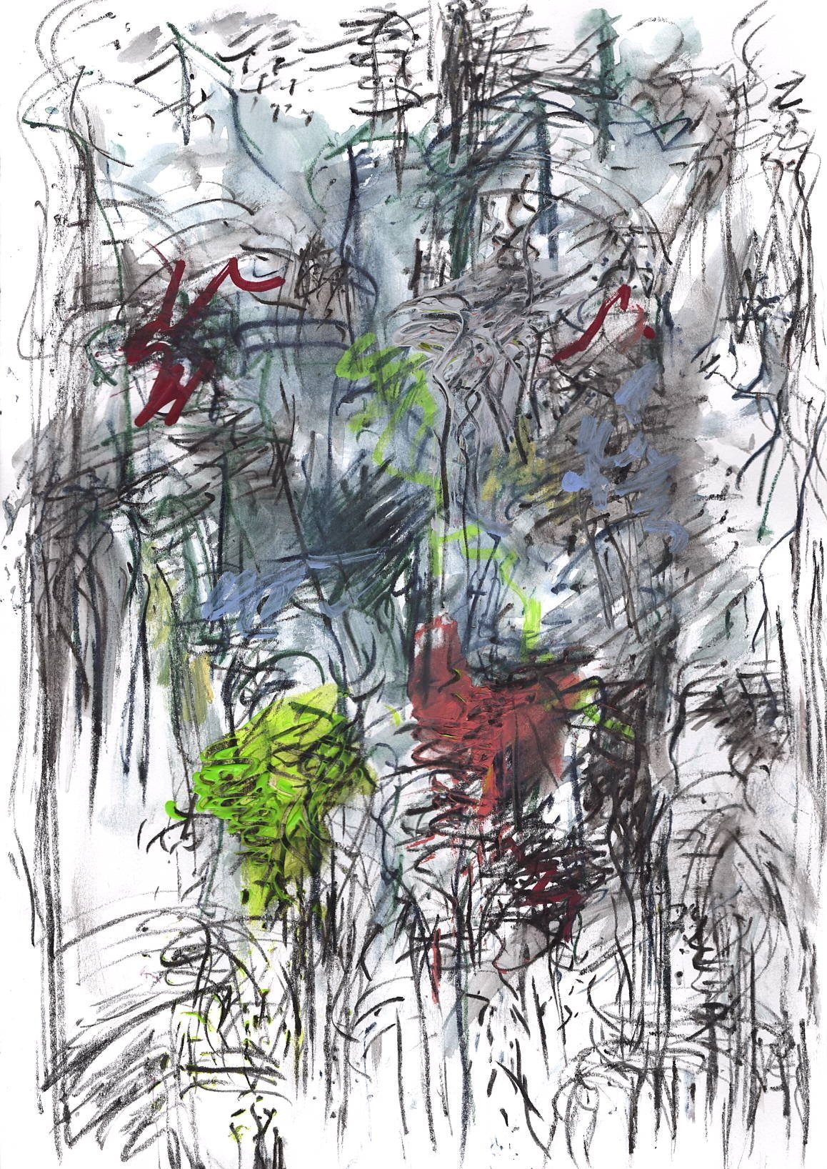 Water pencils and acrylic play of lines on A3 Paper