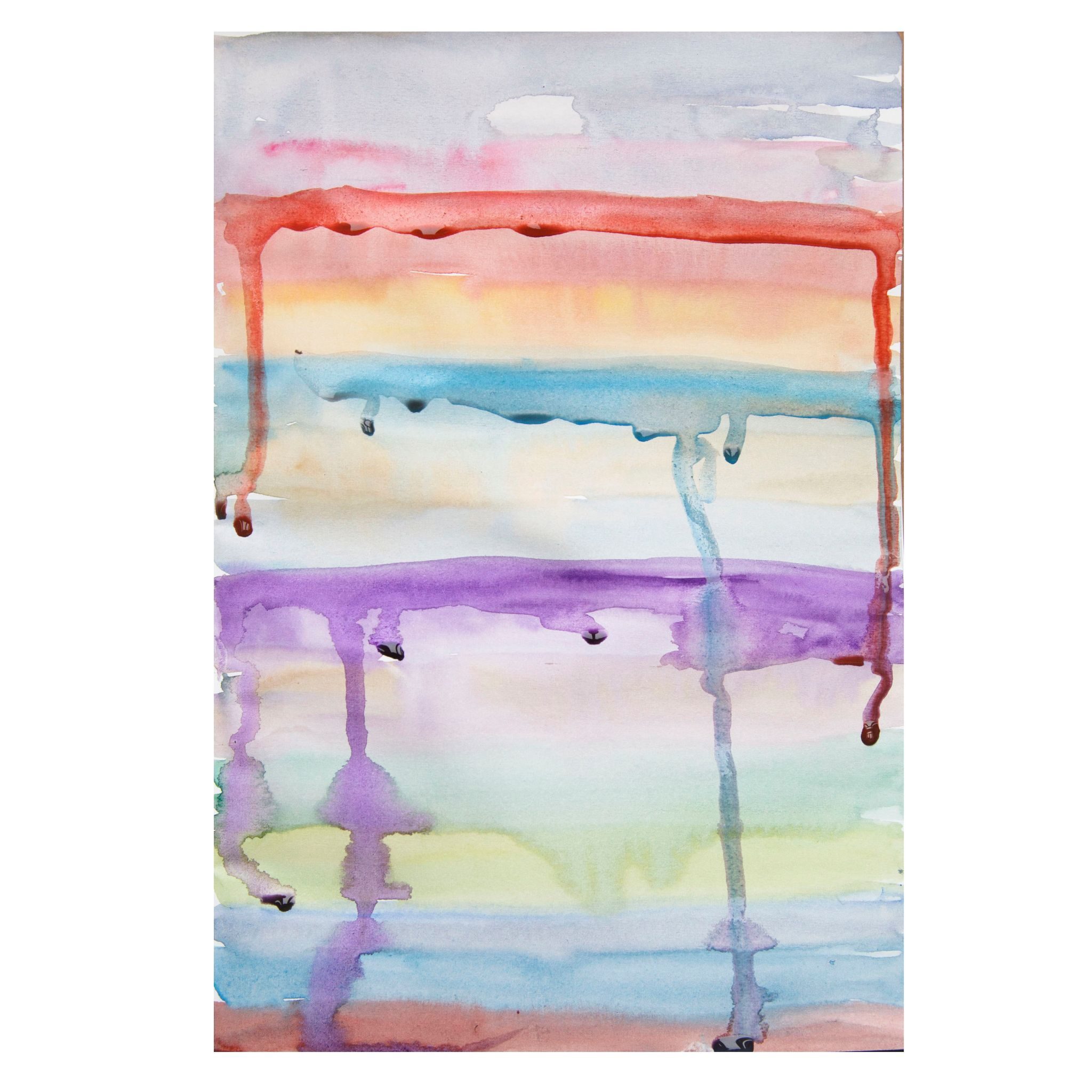 strips of varied watercolours , merging and dripping down the page