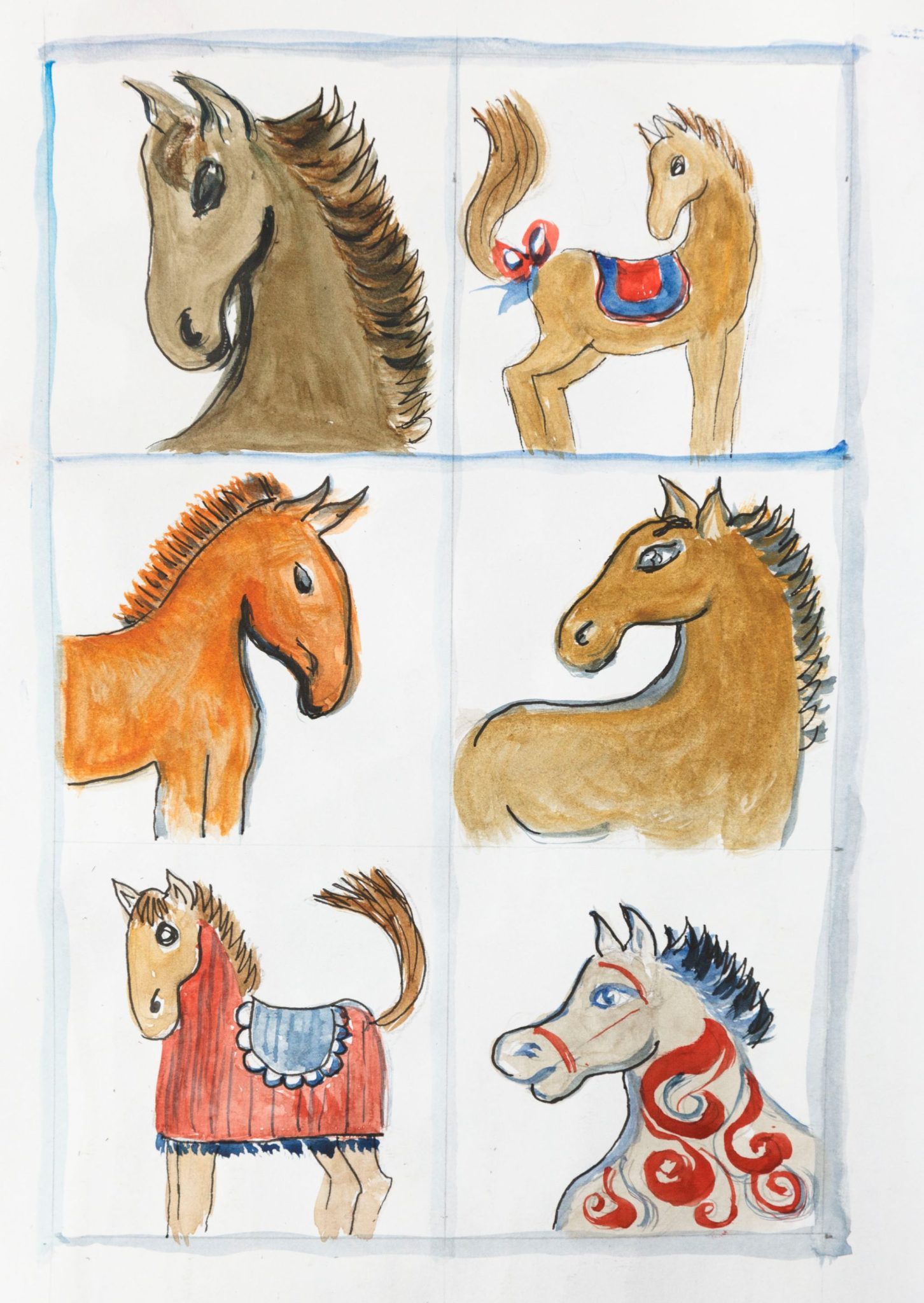a grid of 6  squares with images of horses