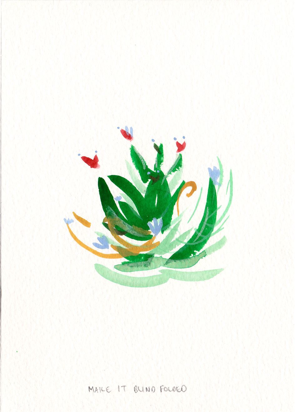 A colourful abstract painting of a plant with flowers